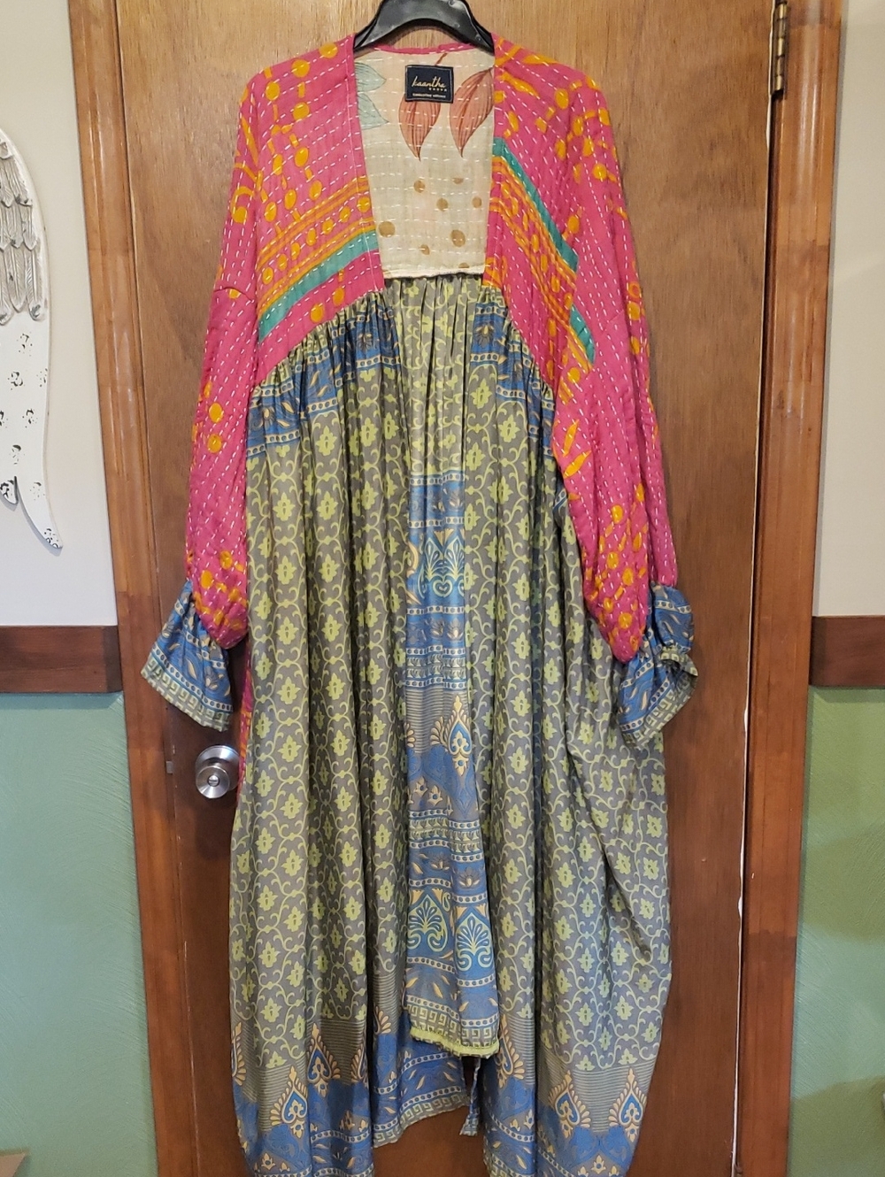 Cotton & Silk Boho Mixed-Print Robe/Duster With Balloon Sleeves. STUNNER!